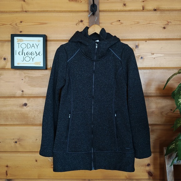 Athleta Jackets & Blazers - Athleta CYA Stronger Dark Gray Hooded Full Zip Fleece Jacket Long Coat Sz Small